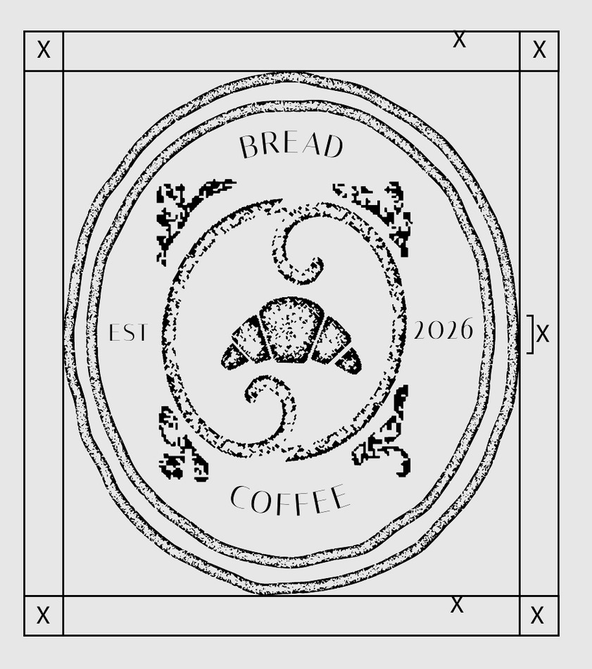 Adagio bread and coffee crest construction on a grid