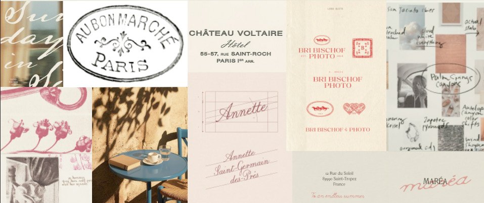 Inspiration board of Parisian cafe culture, French design, and handmade craft