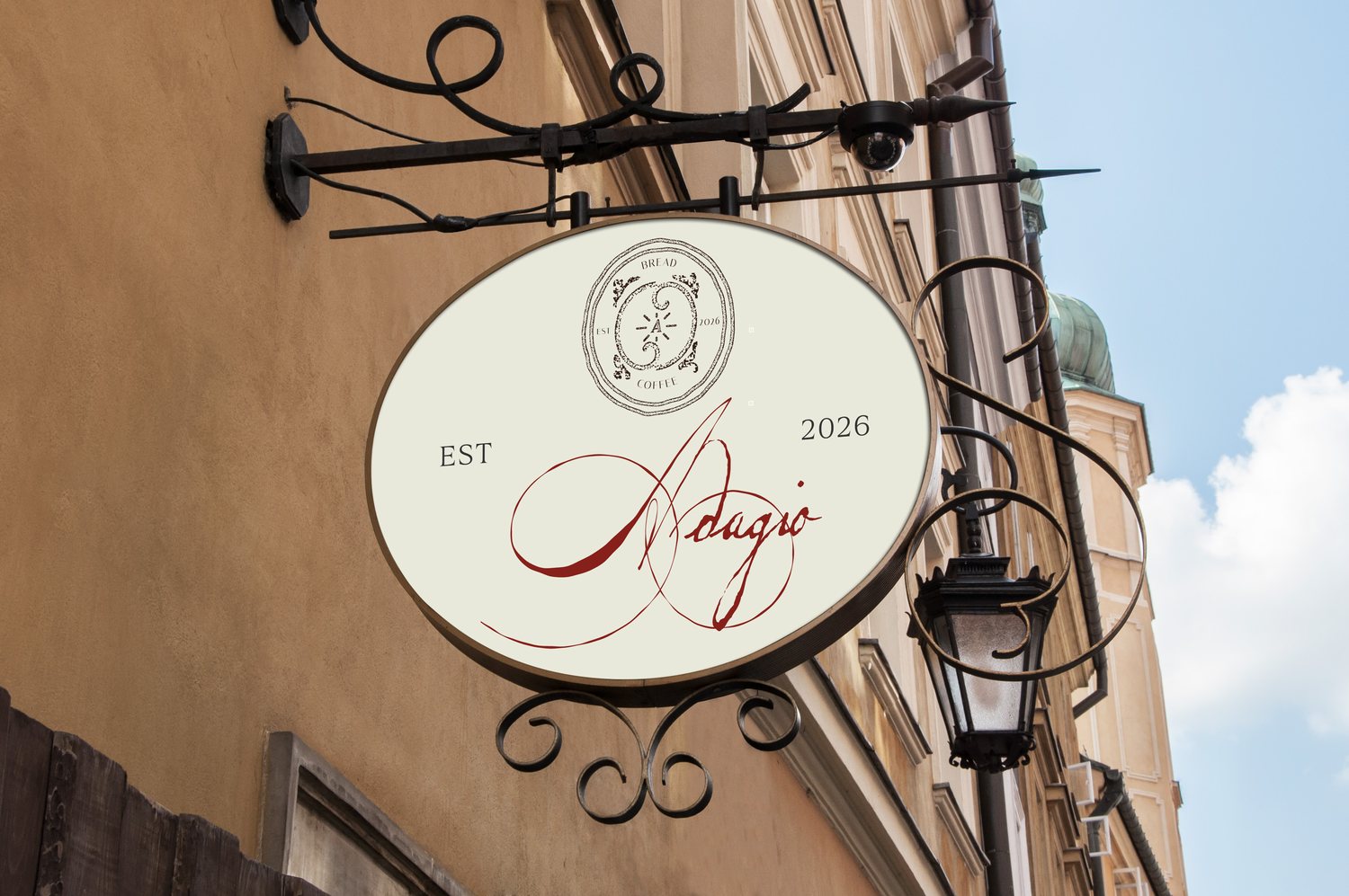 Adagio hanging sign on a Parisian street