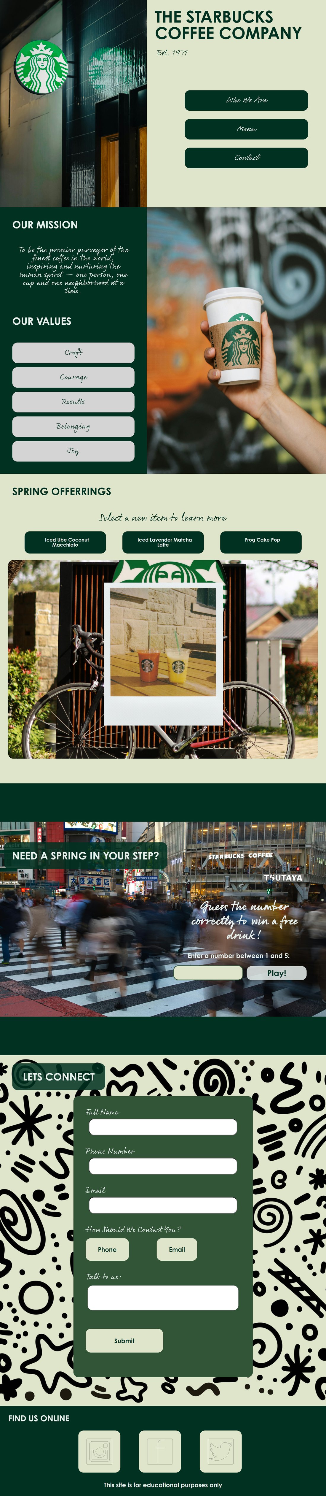The full Starbucks spring promo website, top to bottom