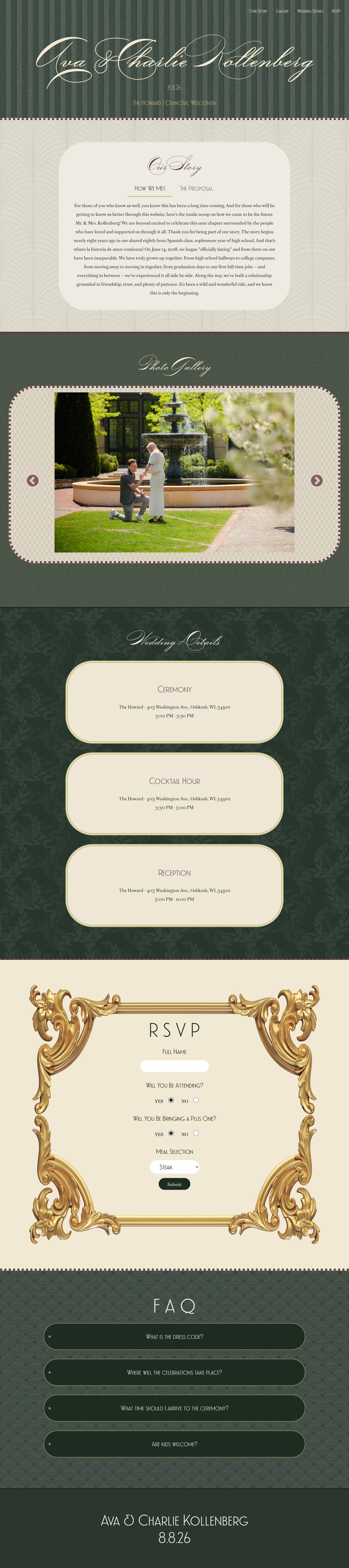 Full length view of the finished wedding website, top to bottom