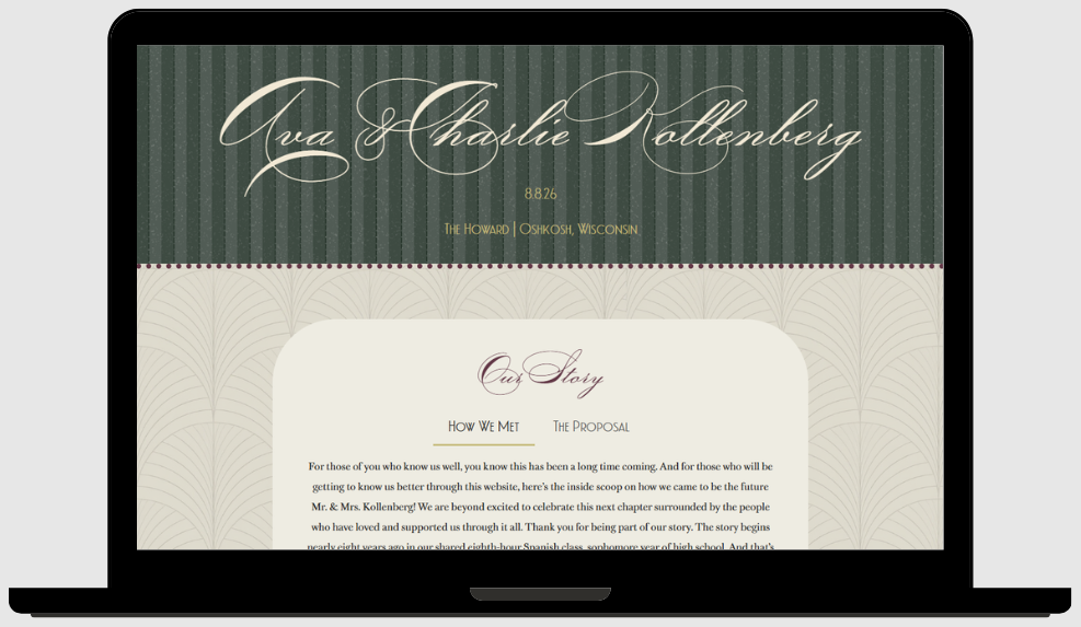 Wedding website shown on a laptop